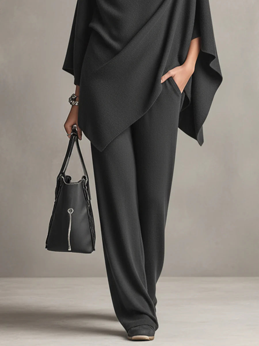 Laleh - Set Poncho e Pantaloni Casual Urbani Con Collo Alto