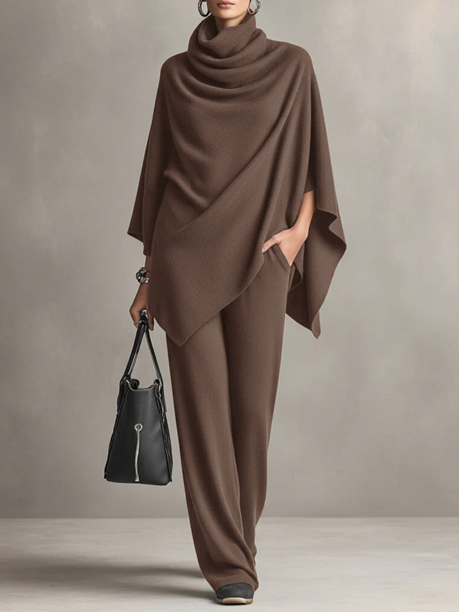 Laleh - Set Poncho e Pantaloni Casual Urbani Con Collo Alto