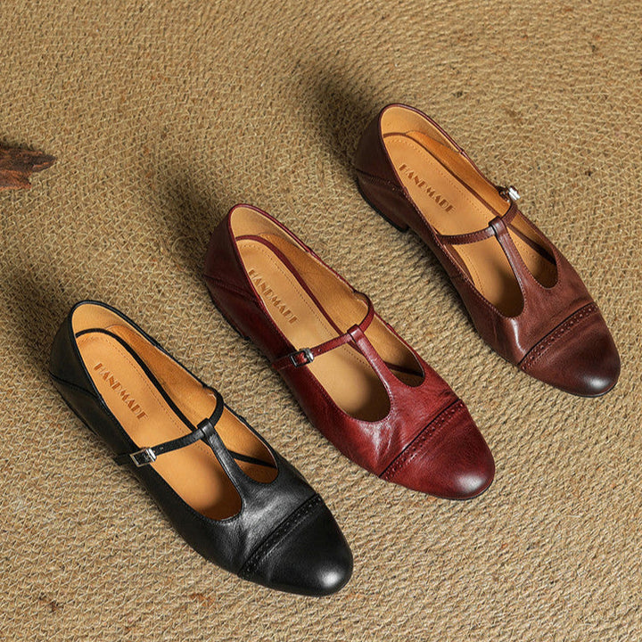 Reiten - Eleganti ballerine in pelle con Cinturino a T