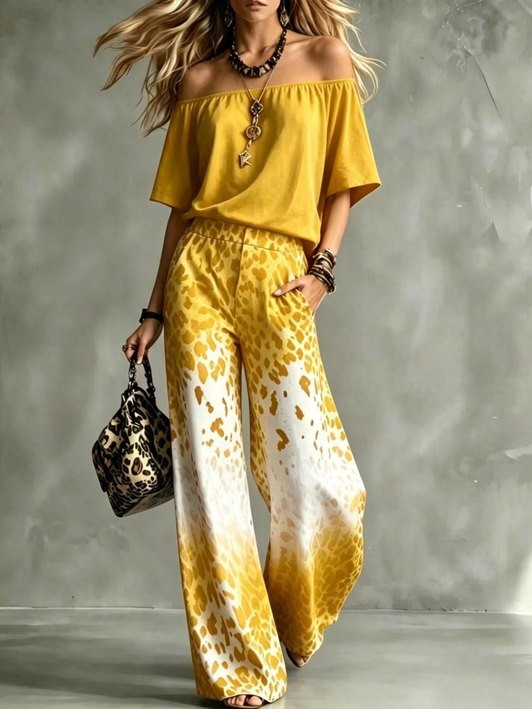 Rinia - Set Composto Da Top Con Spalle Scoperte E Pantaloni Stampati