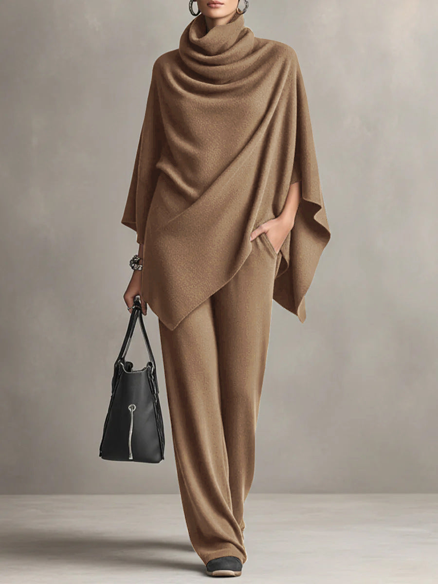 Laleh - Set Poncho e Pantaloni Casual Urbani Con Collo Alto