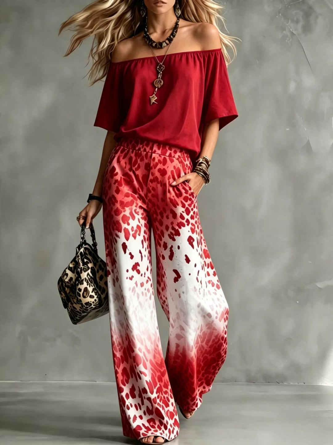Rinia - Set Composto Da Top Con Spalle Scoperte E Pantaloni Stampati