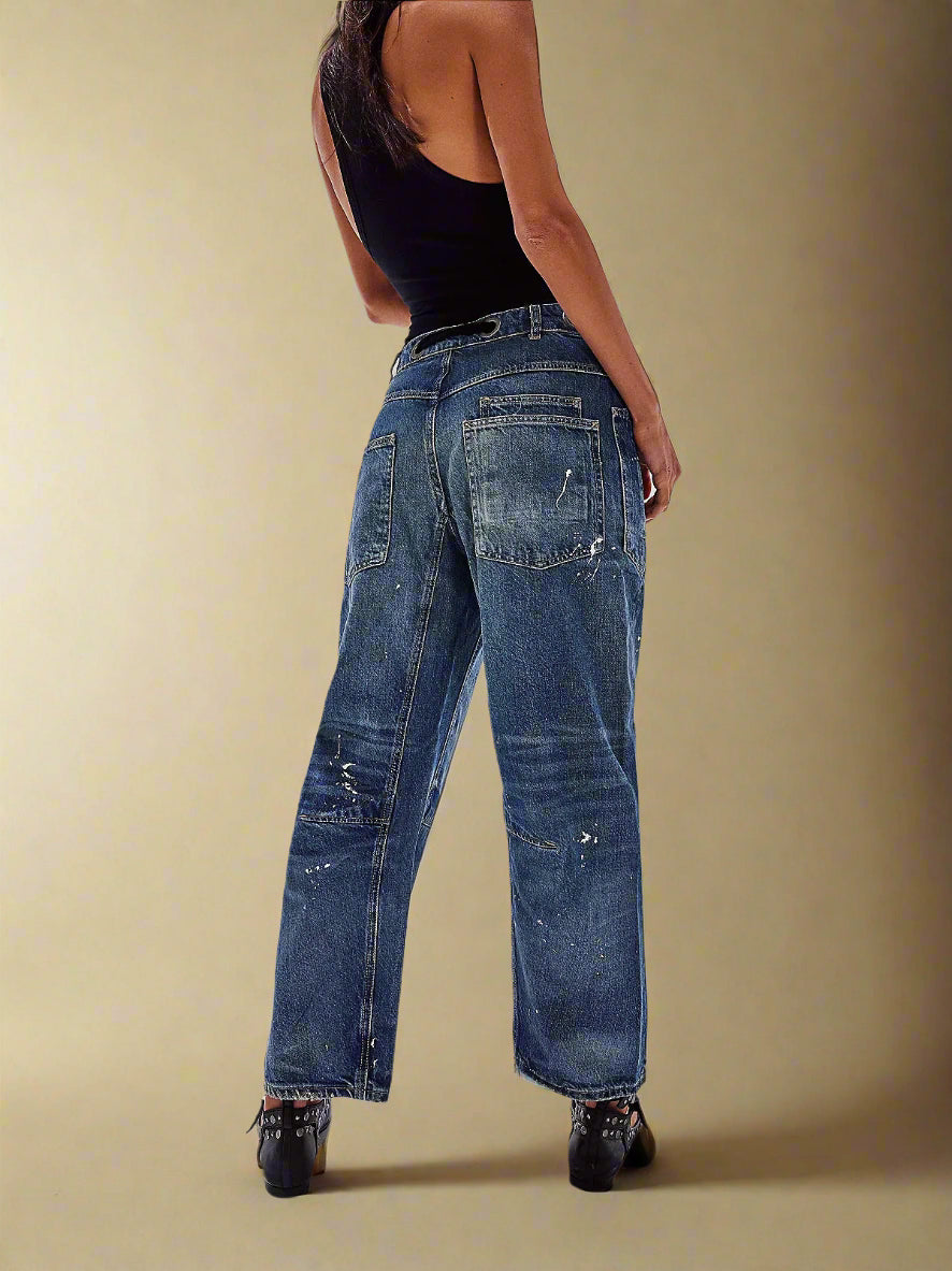 Felixa - Pantaloni in Denim Patchwork a Gamba Larga