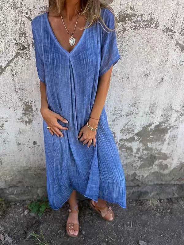 Naduni - Elegante Abito in Cotone e lino Con Scollo a V