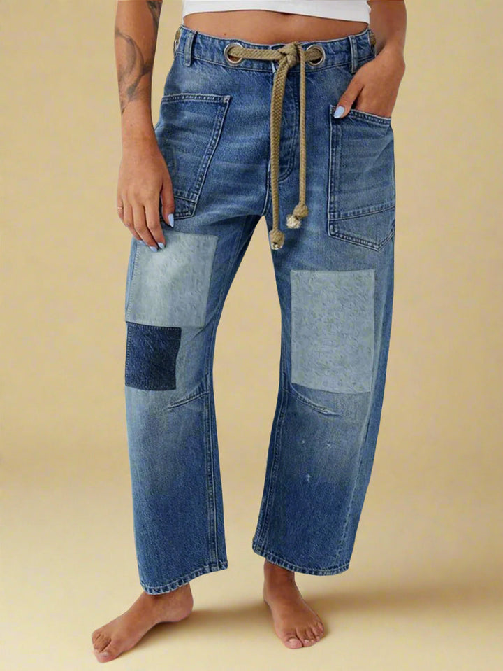 Felixa - Pantaloni in Denim Patchwork a Gamba Larga