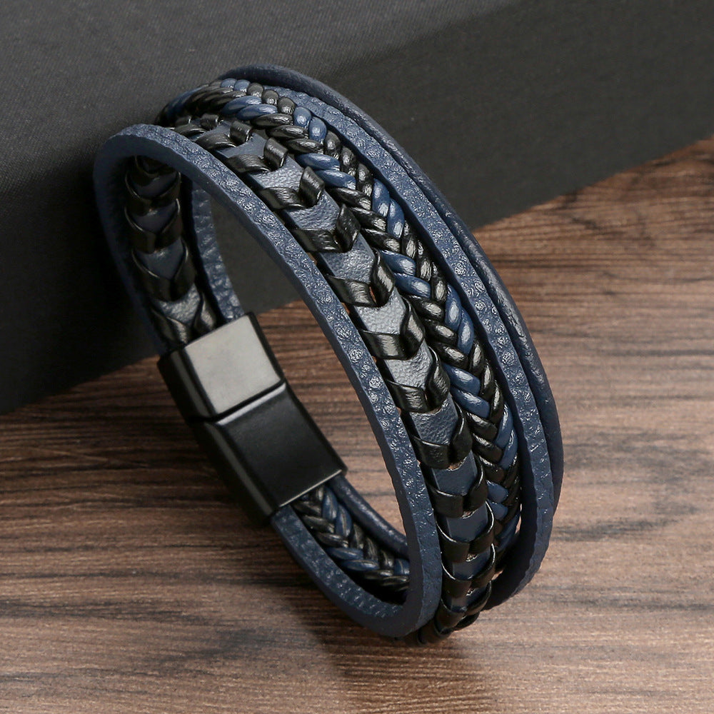 Lennart - Bracciale Intrecciato in Corda di Cuoio Multistrato