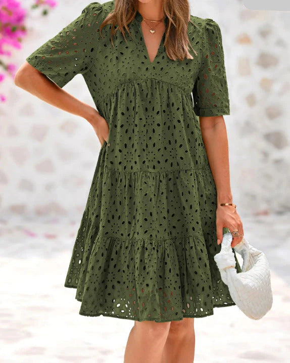 Anjika - Elegante Abito Estivo Con Volant In Pizzo