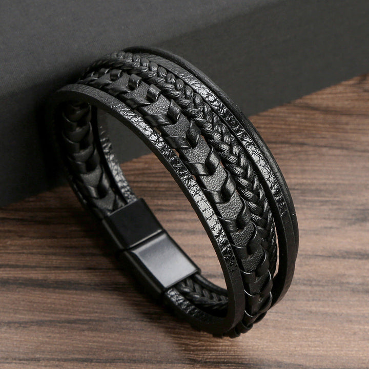 Lennart - Bracciale Intrecciato in Corda di Cuoio Multistrato