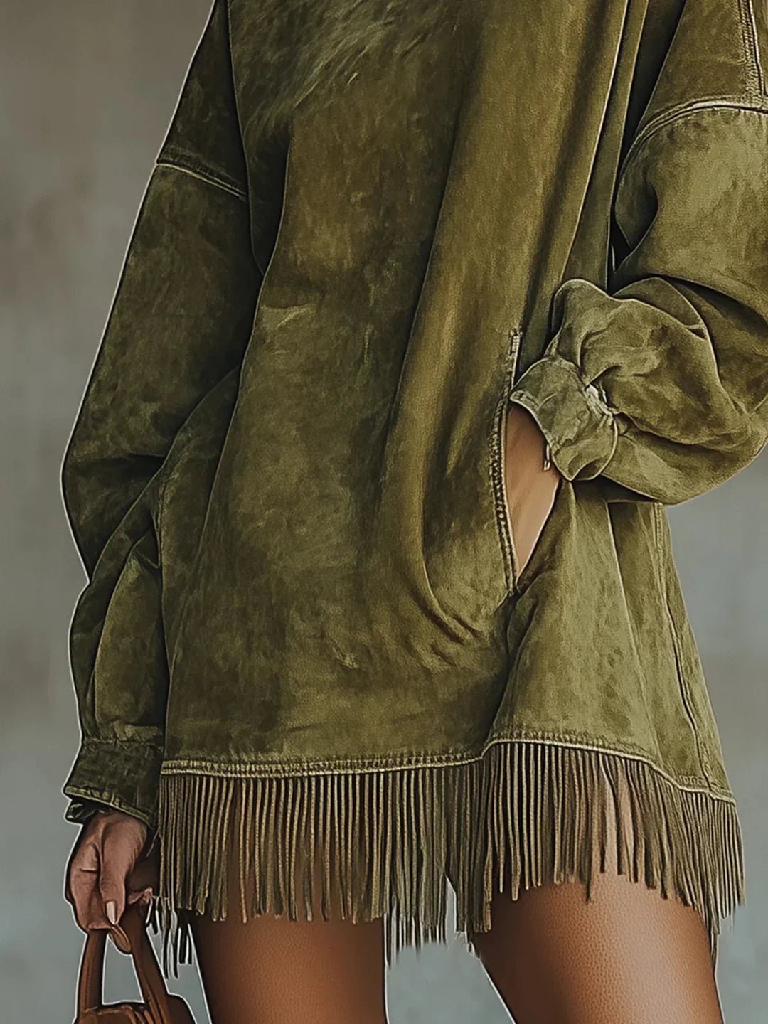 Syanna - Elegante Abito Con Frange e Maniche Lunghe