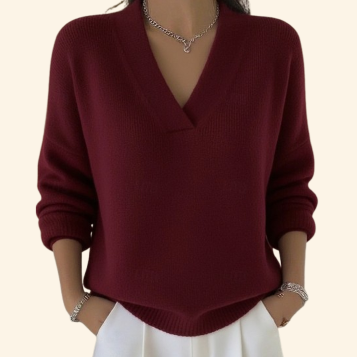 Rashida - Maglione Informale Con Scollo a V Lavorato a Maglia