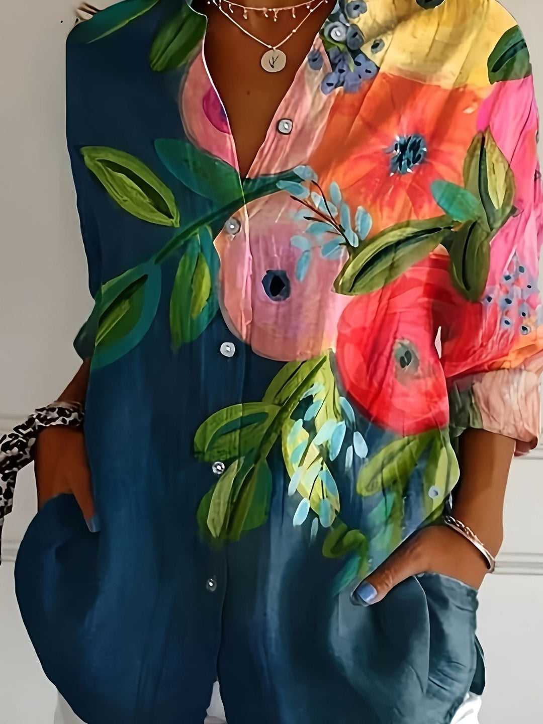 Fioralba - Camicia a Maniche Lunghe Con Stampa Floreale