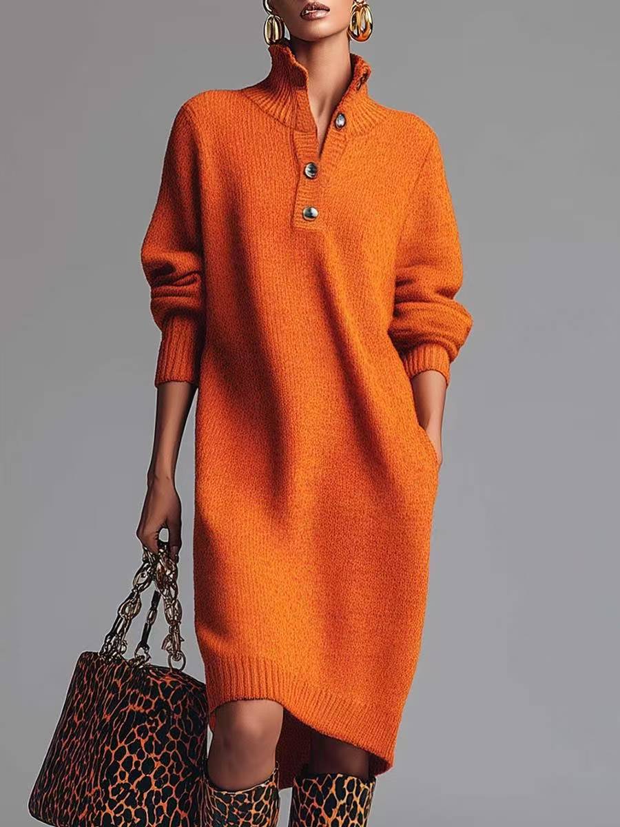 Perona - Elegante Abito Lavorato a Maglia Con Bottoni