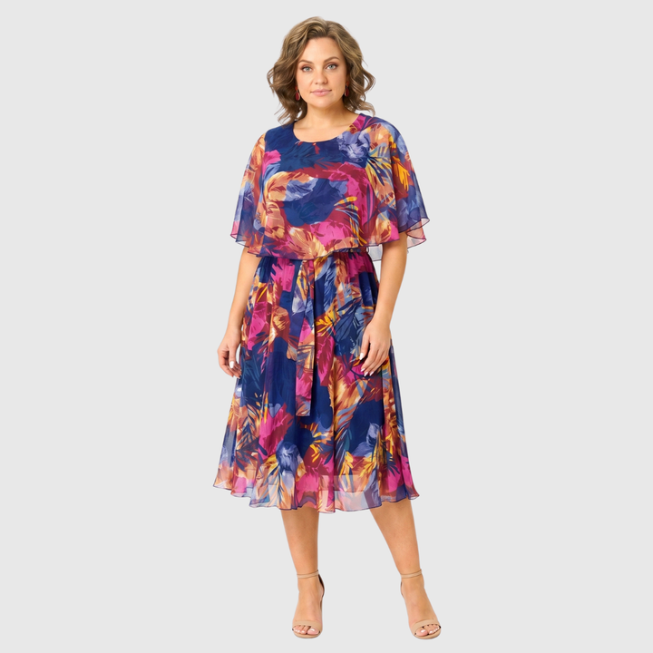 Irenen - Abito midi in Chiffon con Stampa Floreale