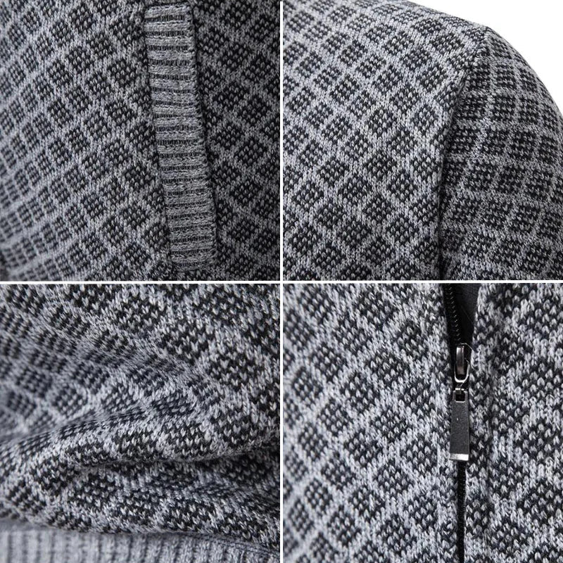 Klarik - Cardigan in Maglia Con Motivo a Rombi E ZIP Integrale