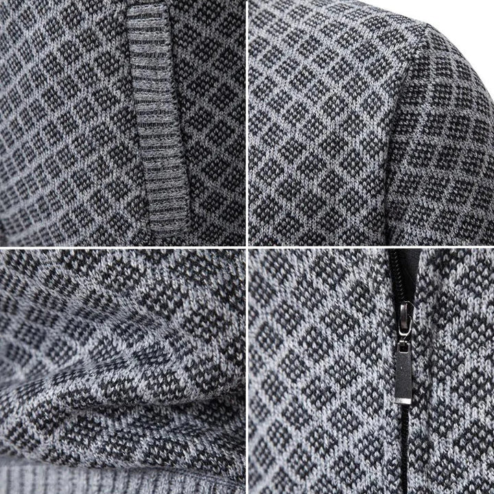 Klarik - Cardigan in Maglia Con Motivo a Rombi E ZIP Integrale