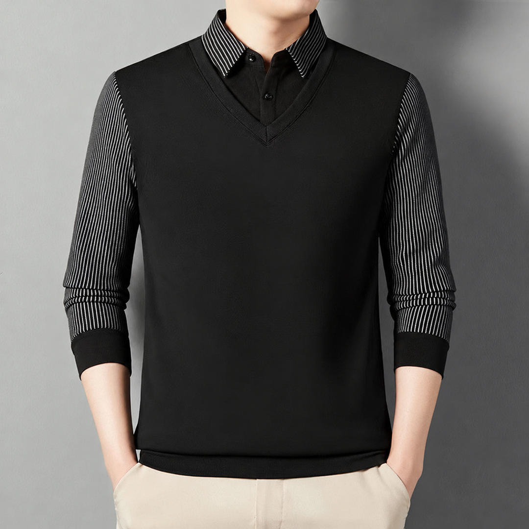 Pedroo - Maglione Con Maniche a Righe E Collo a Camicia Abbottonato