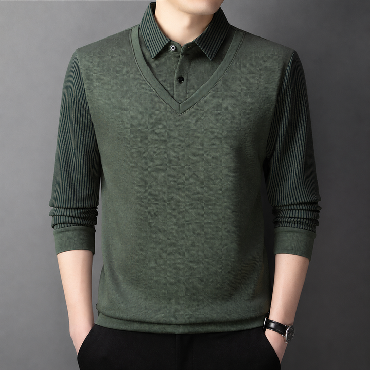 Pedroo - Maglione Con Maniche a Righe E Collo a Camicia Abbottonato