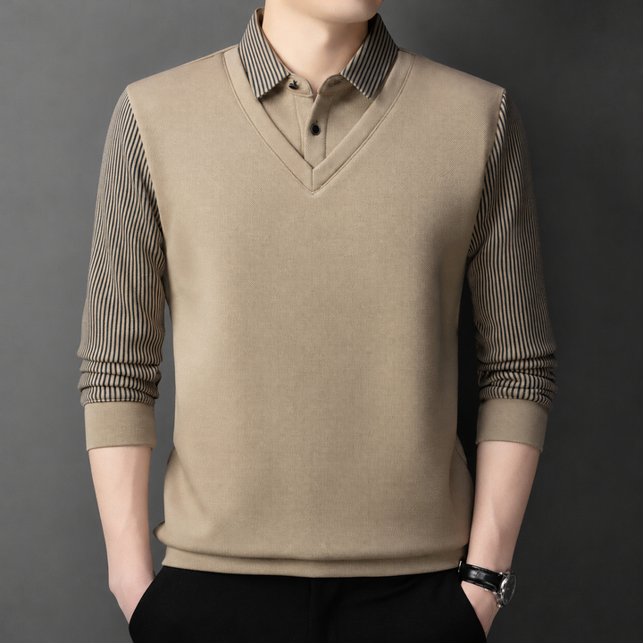 Pedroo - Maglione Con Maniche a Righe E Collo a Camicia Abbottonato