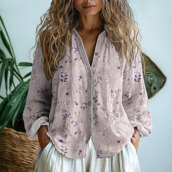 Ereinaa - Elegante Camicia Vintage Con Stampa a Foglie