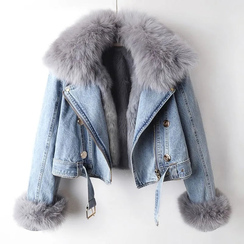 Phylicia - Elegante Giacca In Denim Con Pelliccia Sintetica