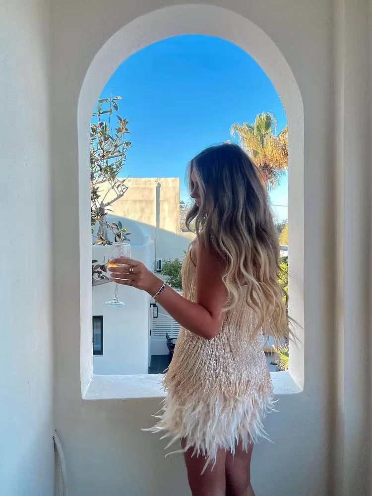 Jemima - Elegante Mini Abito Con Cuciture A Piume