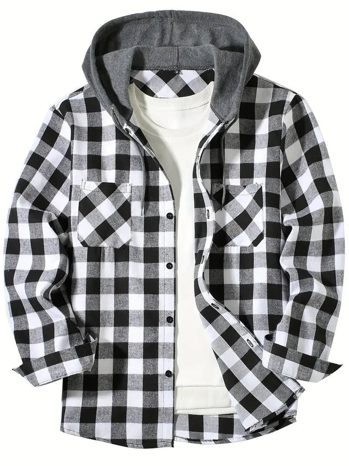 Ronildo - Camicia a Quadri Con Maniche Lunghe Cappuccio e Bottoni