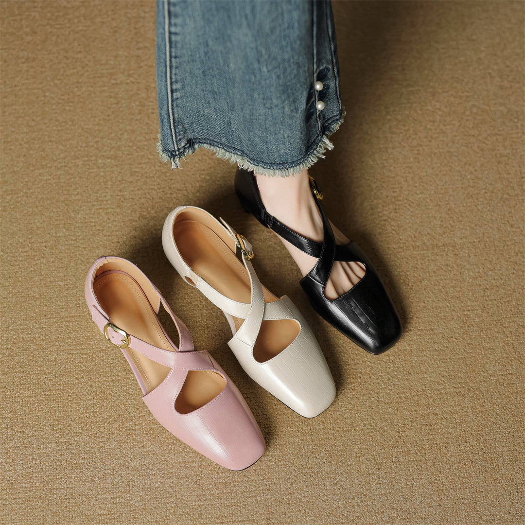 Malena - Scarpe in Pelle Con Cinturini Incrociati