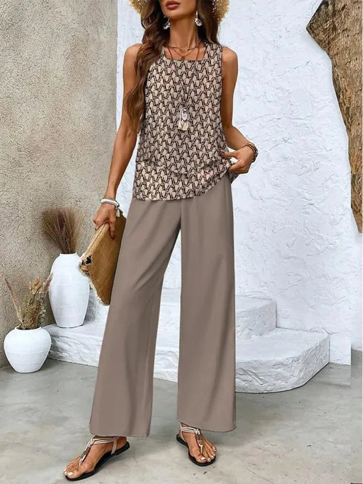 Analy - Set Composto Da in Alto Senza Maniche e Pantaloni a Gamba Larga