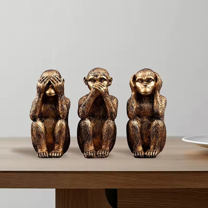 WiseChimp - Impostare Di 3 Sculture Decorativo In Resina Raffiguranti Scimmie