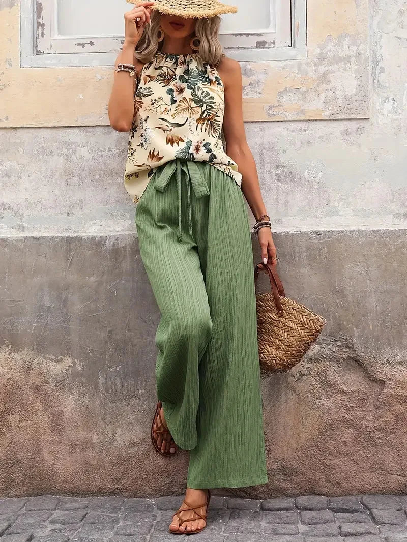 Azelie - Elegante Completo Senza Maniche Stampato In Due Pezzi