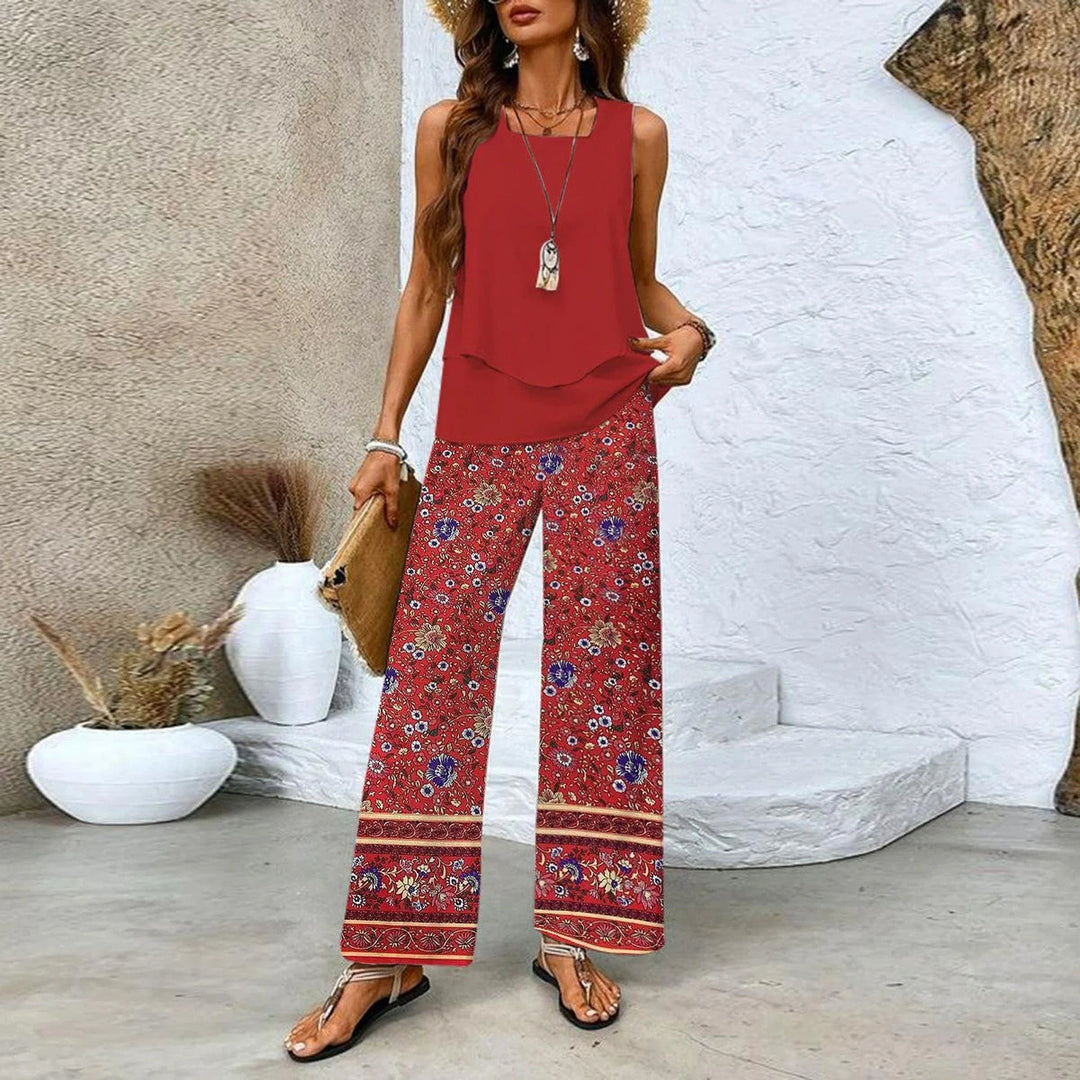 Analy - Set Composto Da in Alto Senza Maniche e Pantaloni a Gamba Larga