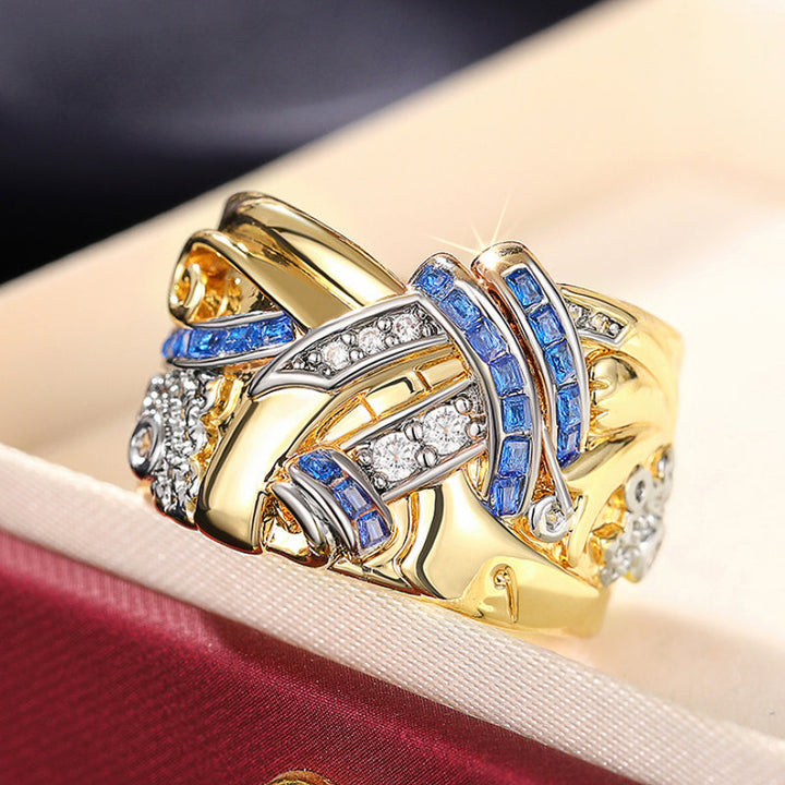 Moonie - Anello Vintage in oro con Zirconi Blu