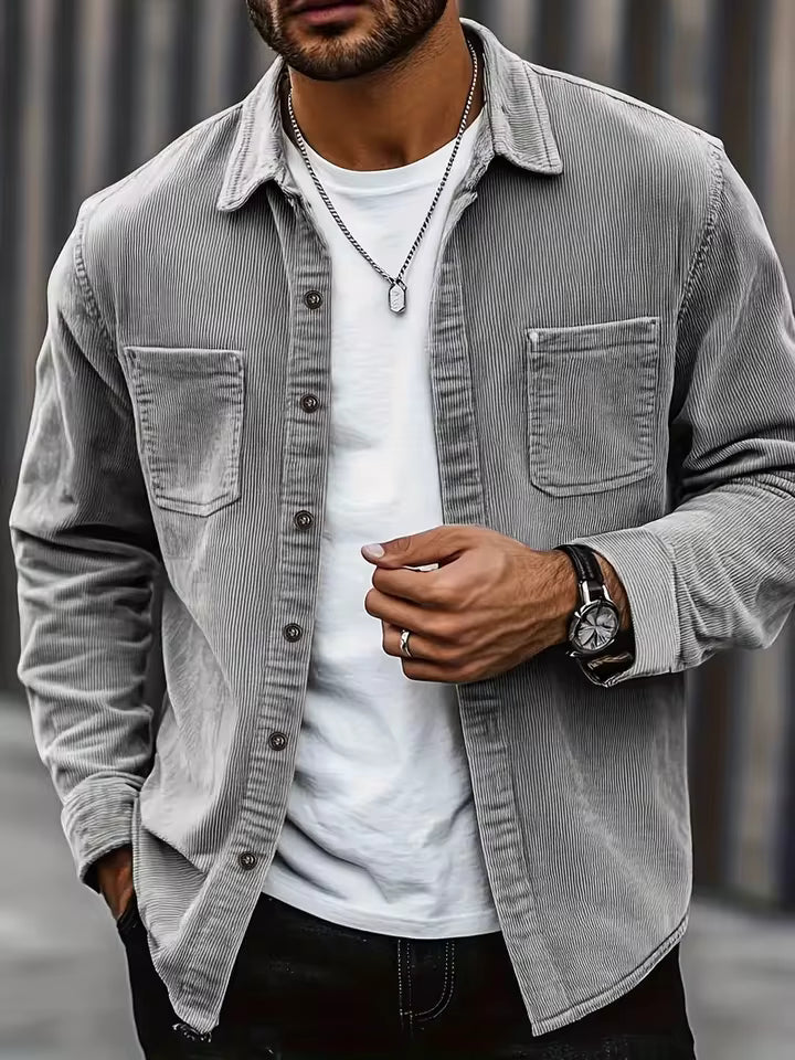 Niroshan - Camicia Oversize in Velluto a Coste a Maniche Lunghe