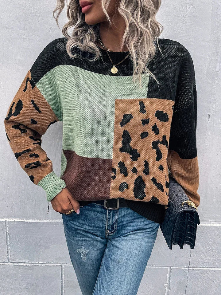 Irmgard - Maglione Vintage Con Patchwork Leopardato