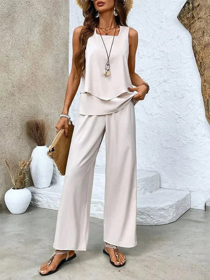 Analy - Set Composto Da in Alto Senza Maniche e Pantaloni a Gamba Larga