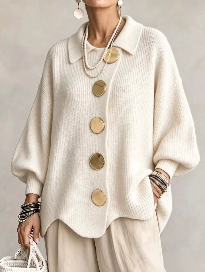 Shiryl - Cardigan in Maglia a Maniche Lunghe Con Colletto e Bottoni