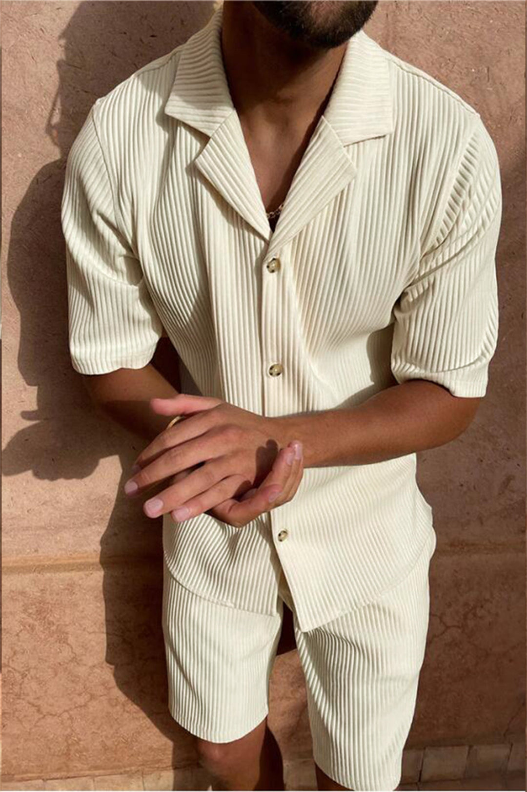 Ardian - Settato Camicia E Pantaloncini A Maniche Corte In Velluto A Coste