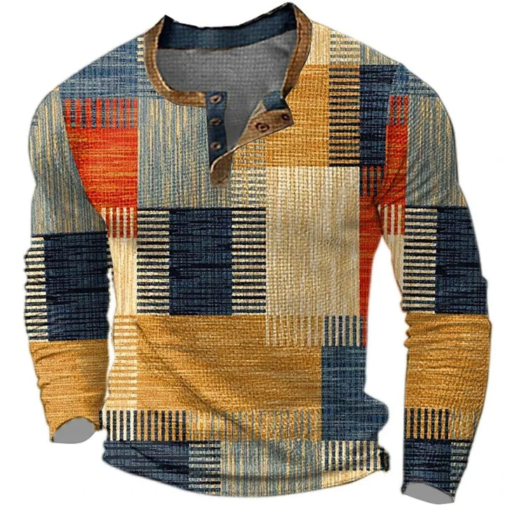 Ignazio - Camicia Henley Patchwork a Blocchi Di Colore