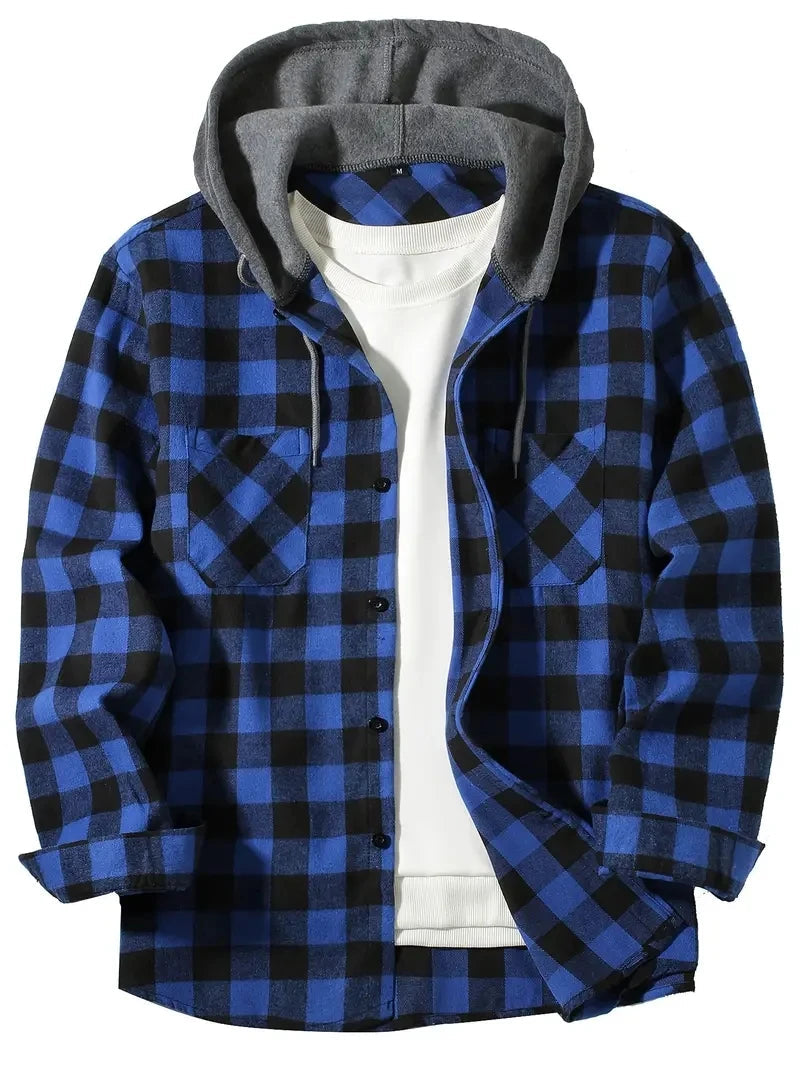 Ronildo - Camicia a Quadri Con Maniche Lunghe Cappuccio e Bottoni