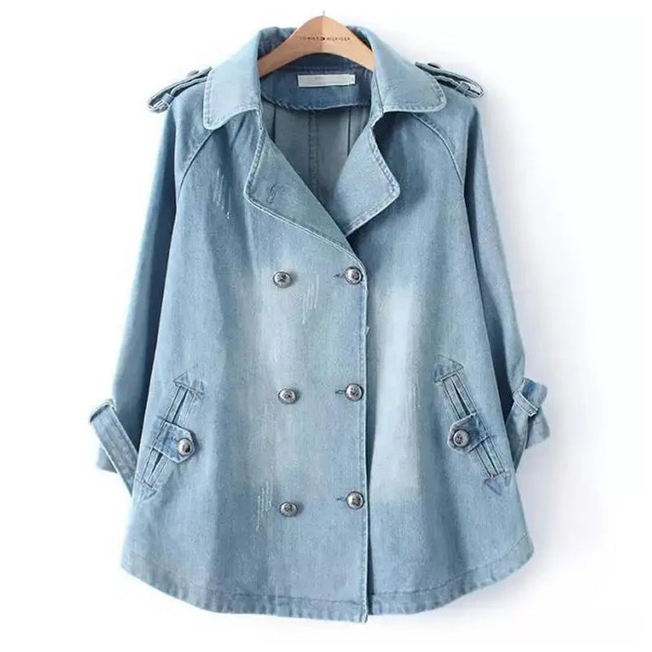 Sezina - Elegante Cappotto A Mantella In Denim