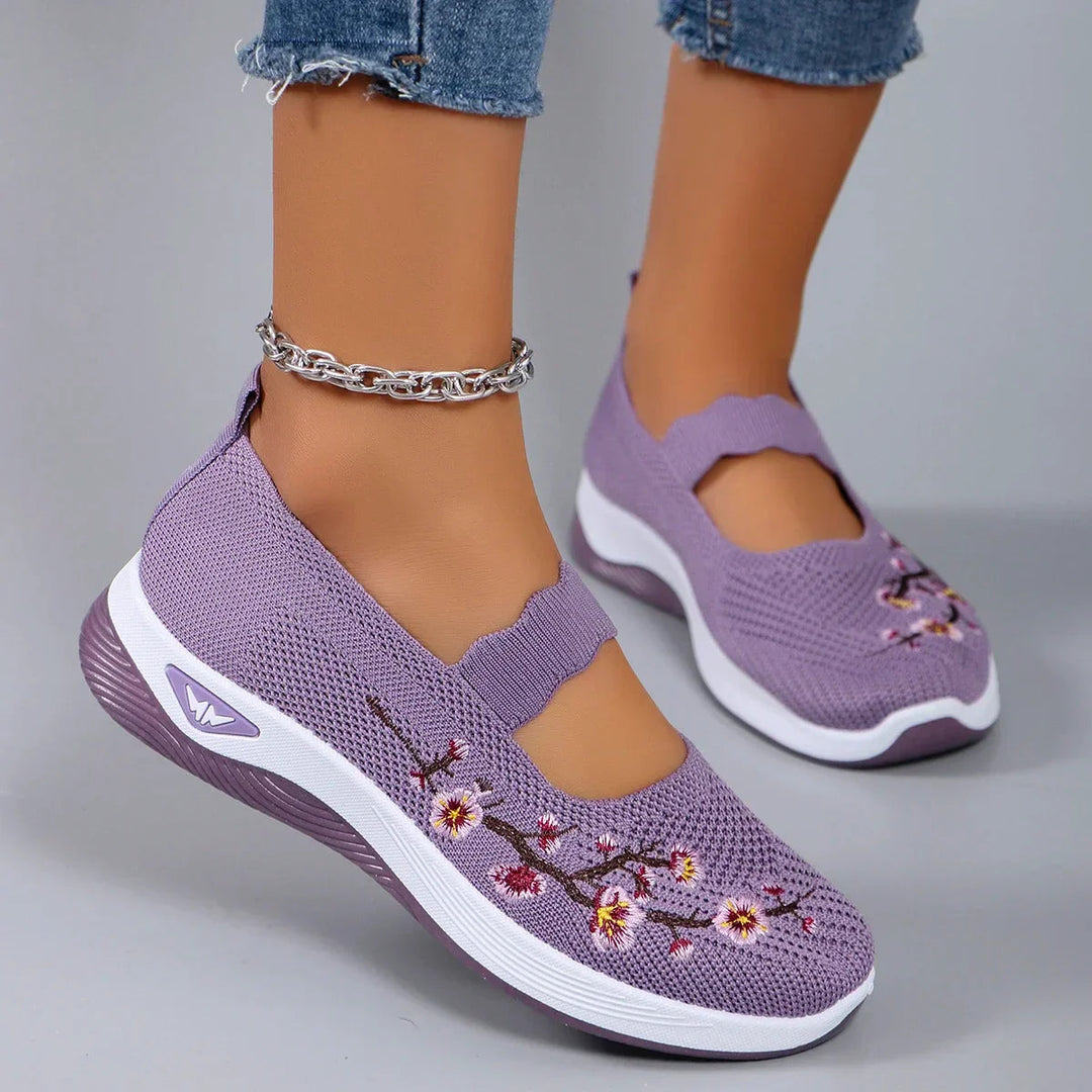 Fajon - Comode Scarpa Da Ginnastica Ricamate Con Motivi Floreali