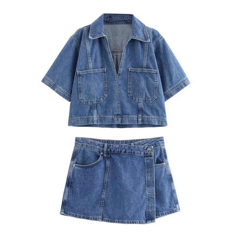 Jadwiga - Set in Denim Con Scollo a V