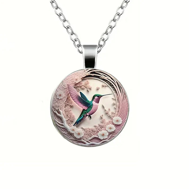WingAura - Collana con Ciondolo a Cupola in Vetro a forma di Colibrì