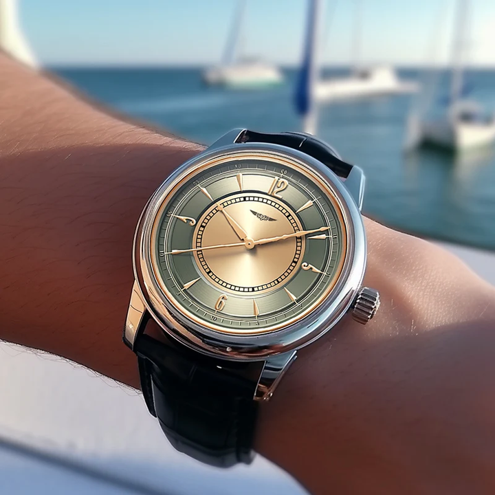 AurexTime - Orologio Classico In Pelle Con Quadrante Bicolore Dorato