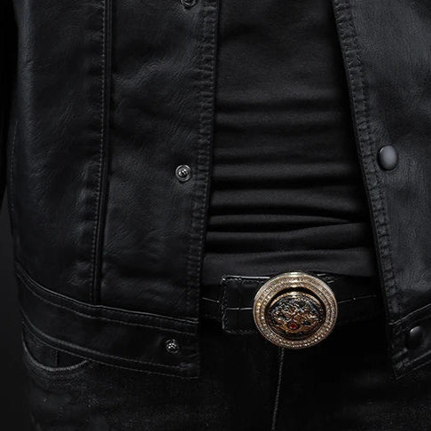Lulzim - Casual Vestibilità Magro Pelle Giacca