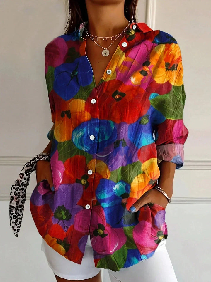 Tzufit - Elegante Camicia a Maniche Lunghe Con Motivo Colorato