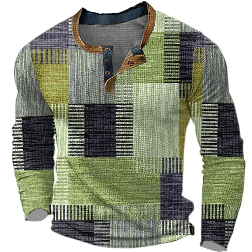 Ignazio - Camicia Henley Patchwork a Blocchi Di Colore
