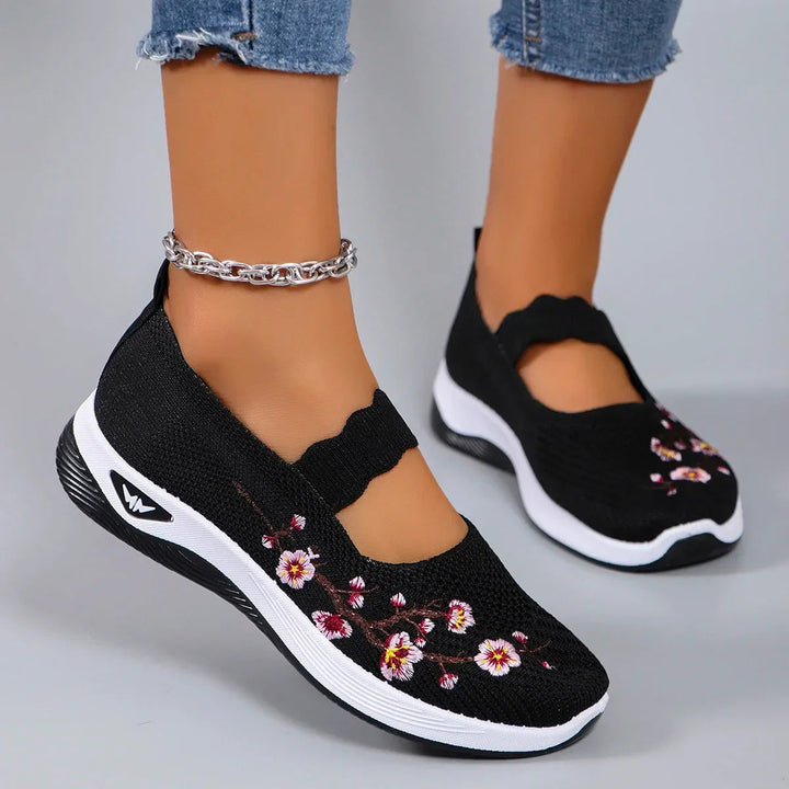 Fajon - Comode Scarpa Da Ginnastica Ricamate Con Motivi Floreali
