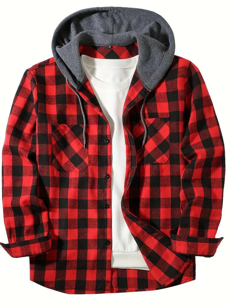 Ronildo - Camicia a Quadri Con Maniche Lunghe Cappuccio e Bottoni
