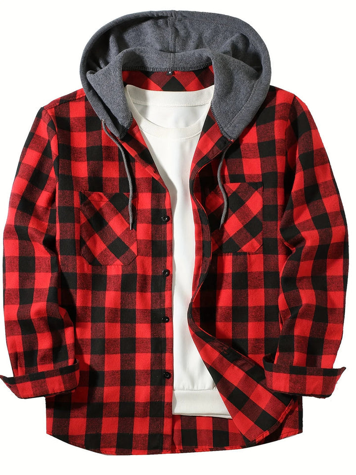 Ronildo - Camicia a Quadri Con Maniche Lunghe Cappuccio e Bottoni